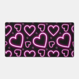 V-Day Pink Neon Hearts Schreibtischunterlage