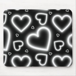 V-Day White Neon Hearts Mousepad