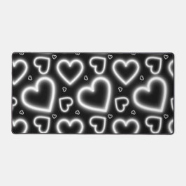 V-Day White Neon Hearts Schreibtischunterlage