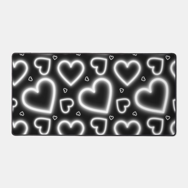V-Day White Neon Hearts Schreibtischunterlage (Vorderseite)