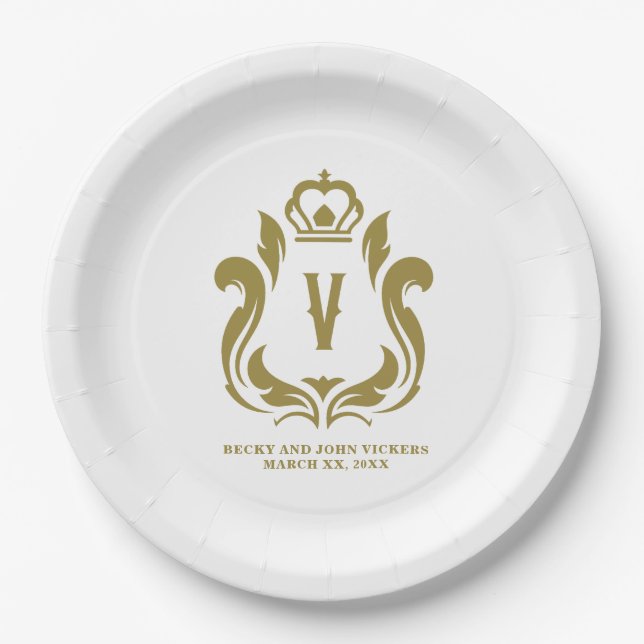 V Erstmaliges Gold-Wappen Pappteller (Vorderseite)