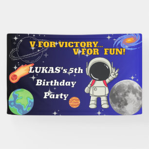 V für Sieg V für Spaß Astronaut Jungen Geburtstag Banner