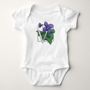 V für Veilchen-Blumen-Monogramm Baby Strampler