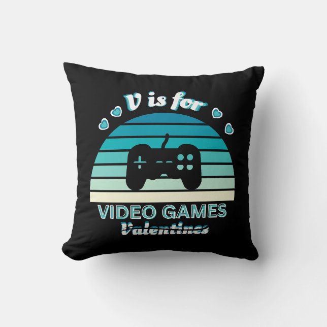 V für Video Games Not Valentines - Funny Retro Col Kissen (Vorderseite)