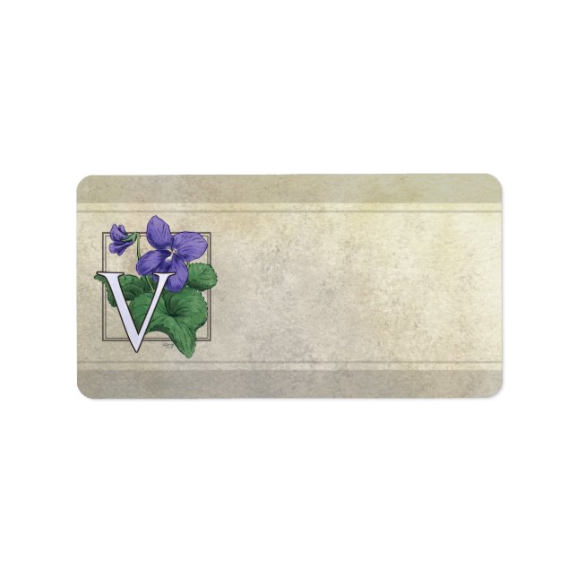V für Violets Blume Monogramm Adressaufkleber (Vorne)