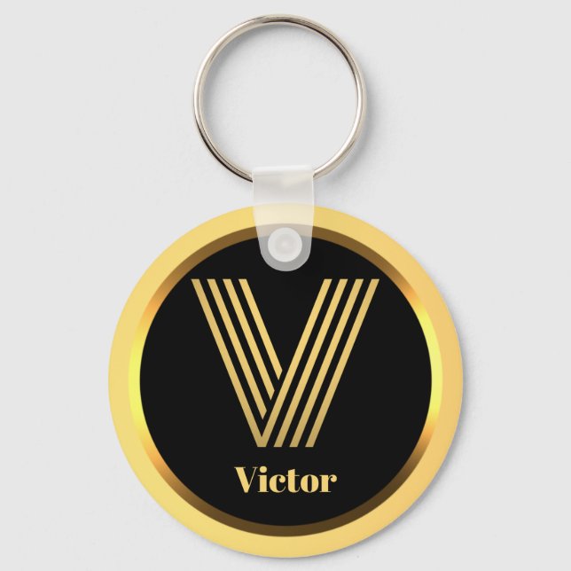 V Gold Mit Monogramm Letter Personalisiert Schlüss Schlüsselanhänger (Vorderseite)
