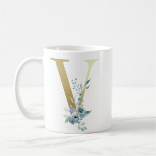 V Goldener Erstling mit blauem Blumenblättern Kaffeetasse
