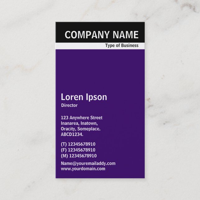 V Header Band - Schwarz mit dunklem Lila 330066 Visitenkarte (Vorderseite)