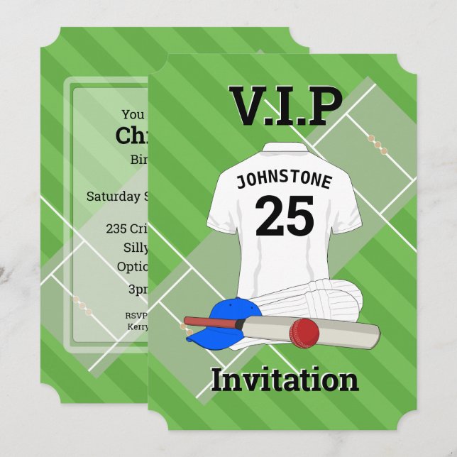 V.I.P Cricket Birthday Party Einladung (Vorne/Hinten)