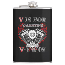 V is for Valentine, V-Twin Motorcycle. Biker Flachmann
