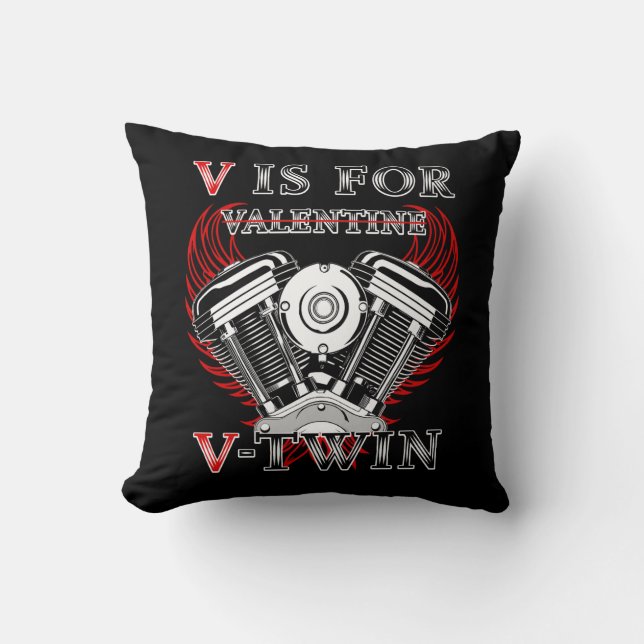 V is for Valentine, V-Twin Motorcycle. Biker Kissen (Vorderseite)