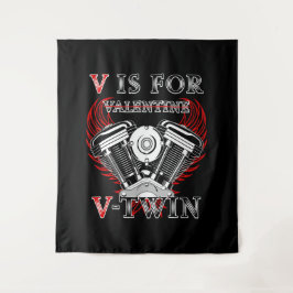 V is for Valentine, V-Twin Motorcycle. Biker Wandteppich