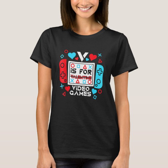 V Is For Video Games Controller Game Valentines Da T-Shirt (Vorderseite)