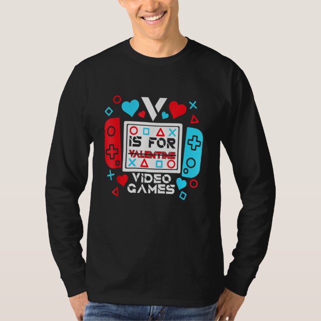 V Is For Video Games Controller Game Valentines Da T-Shirt (Vorderseite)