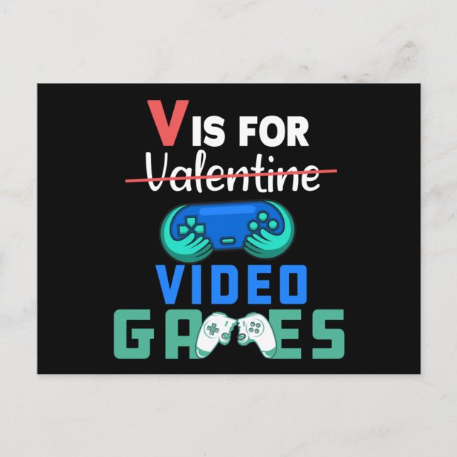 V is for Video Games Funny Valentines Gamer Postkarte (Vorderseite)