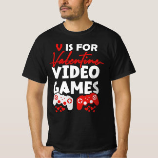 V is for video Games Funny Valentinstag Gamer T-Shirt