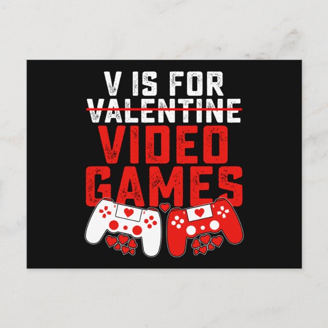 V is for Video Games Gaming Gamer Valentine's Day Postkarte (Vorderseite)