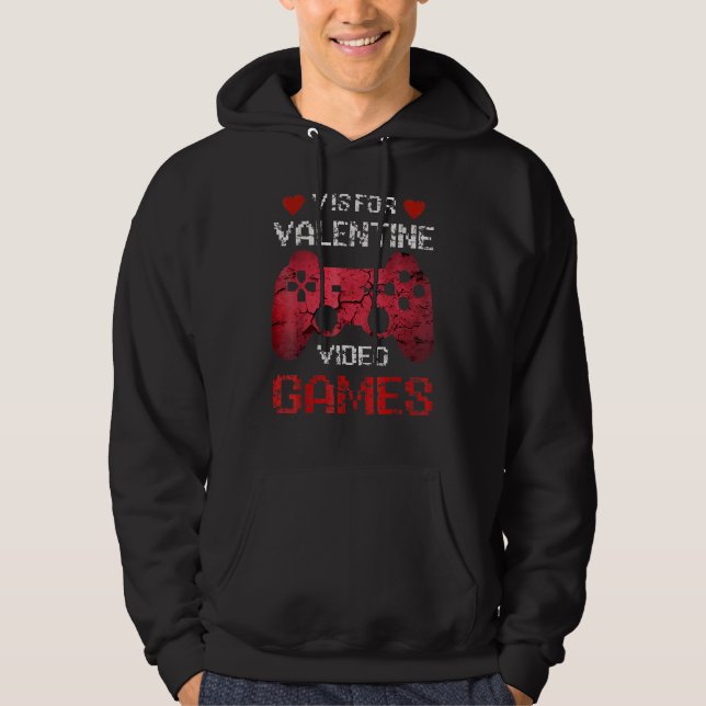 V is for Video Games Valentines Day Gamer Men Boys Hoodie (Vorderseite)