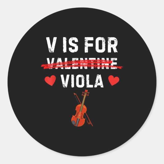 V Is For Viola Funny Violist Music Valentine  Runder Aufkleber (Vorderseite)