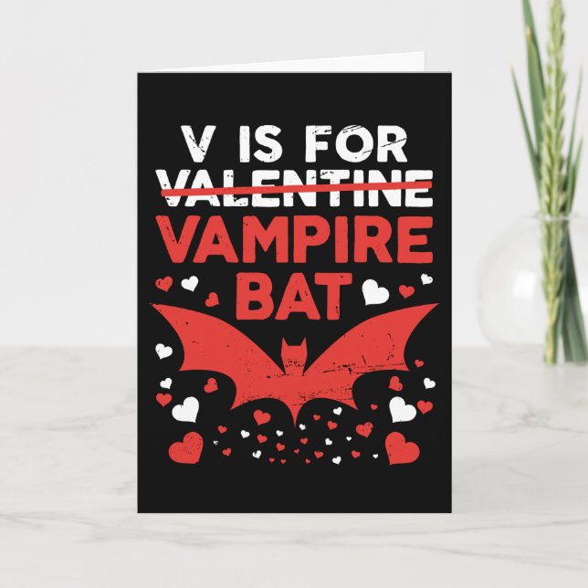 V ist für Vampire Bat Funny Valentine Karte (Vorderseite)