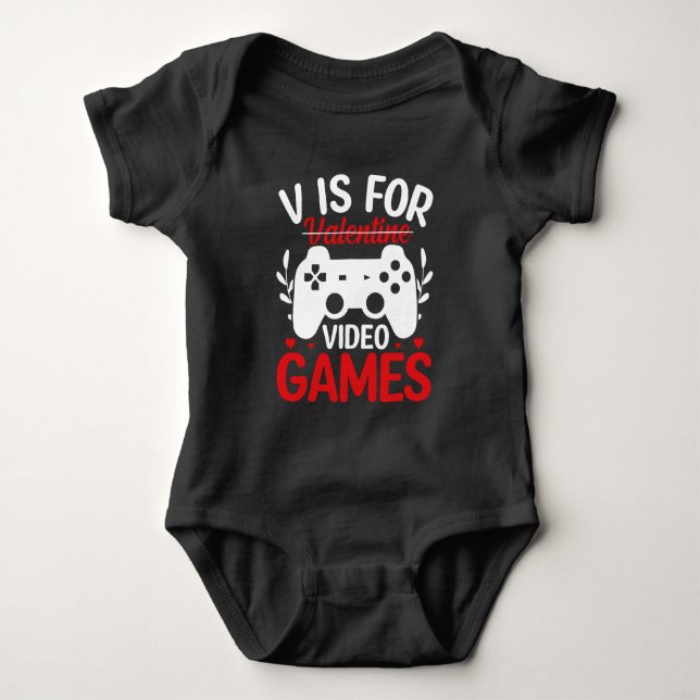 V ist für Videospiele mit Valentine Crossed Out Baby Strampler (Vorderseite)