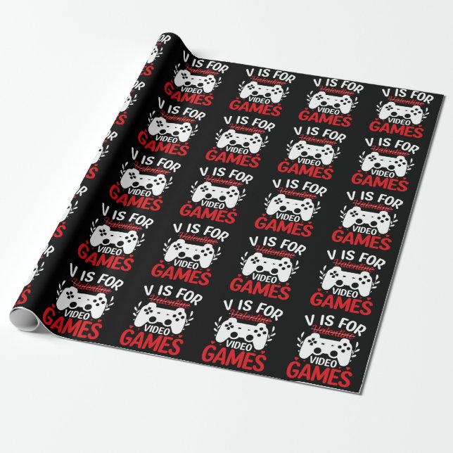 V ist für Videospiele mit Valentine Crossed Out Geschenkpapier (Ungerollt)