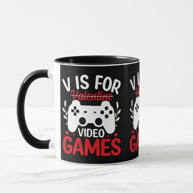 V ist für Videospiele mit Valentine Crossed Out Tasse (Links)