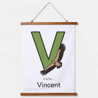 V ist für... wandteppich mit holzrahmen