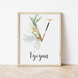 V Letter Monogram Greenerity Kinderzimmer Name Wal Poster