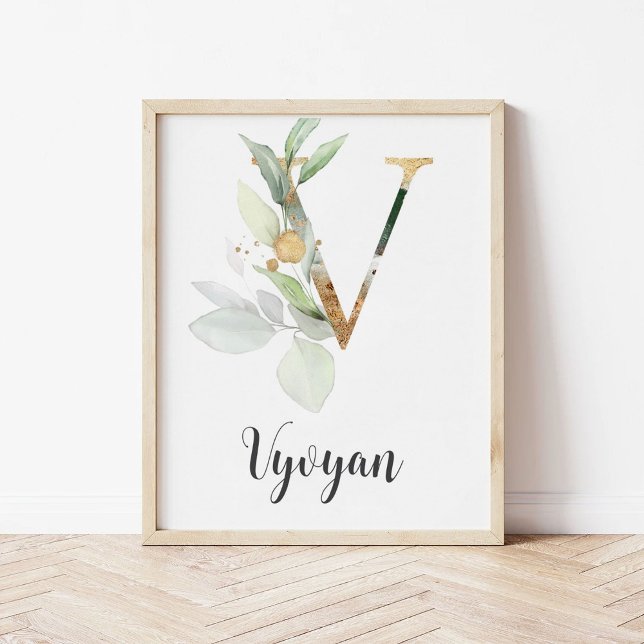 V Letter Monogram Greenerity Kinderzimmer Name Wal Poster (Von Creator hochgeladen)