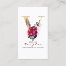 V Monogram Burgundy Red Blume and Gold Glitzer