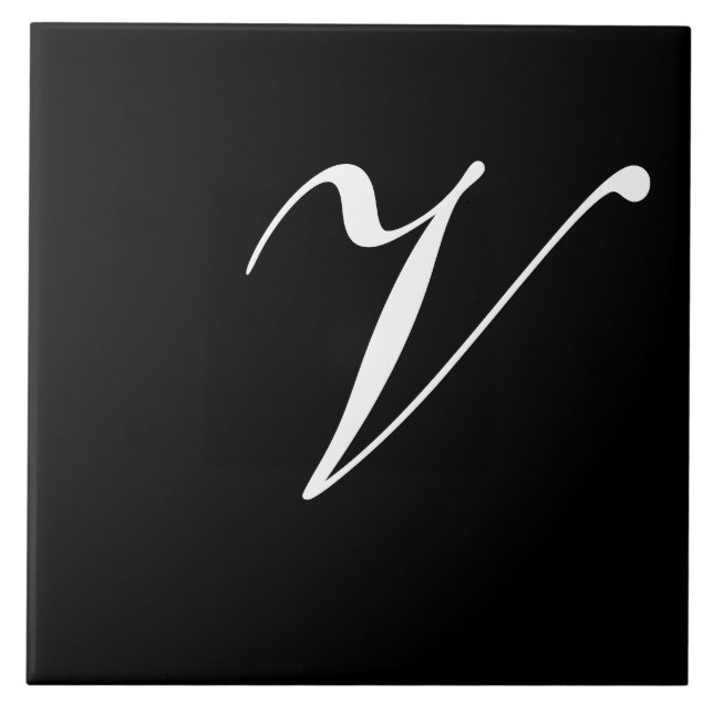V Monogram, Initial White on Black Fliese (Vorderseite)