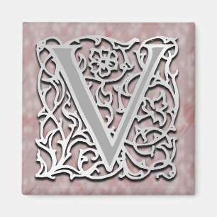 V Monogram 'Silver Stone' 2' Square Magnet