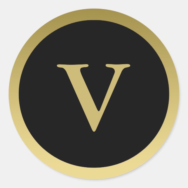 V: Monogram V Elegant Gold und Black Sticker (Vorderseite)