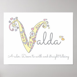 V monogramm art Valda Mädchen name bedeutet poster