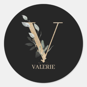 V Monogramm Floral Personalisiert Runder Aufkleber