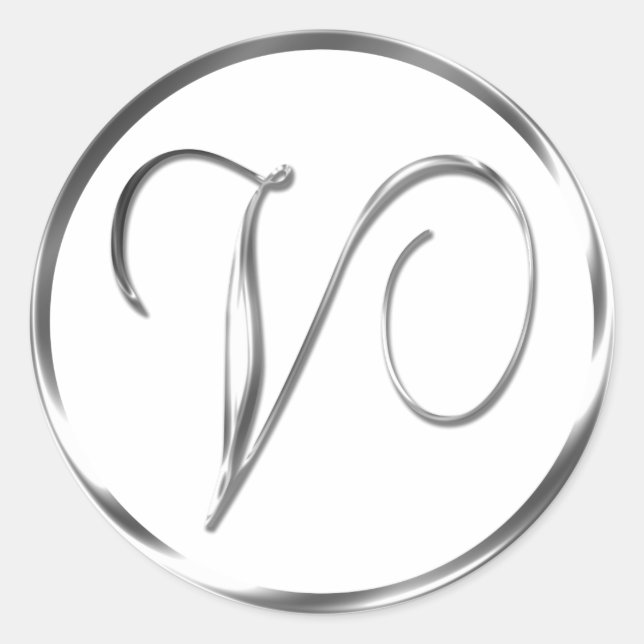 V Monogramm Imitate Silberumschlag oder Gutes Sieg Runder Aufkleber (Vorderseite)