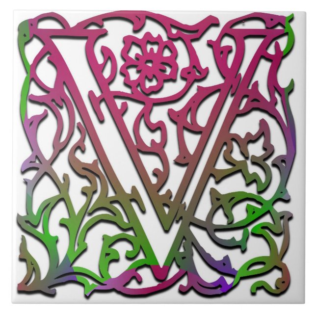 V Monogramm Keramik "Besque Garden" Fliese (Vorderseite)