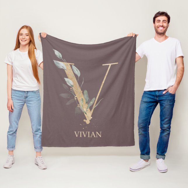 V Monogramme Floral Couverture en polaire personna (En situation)