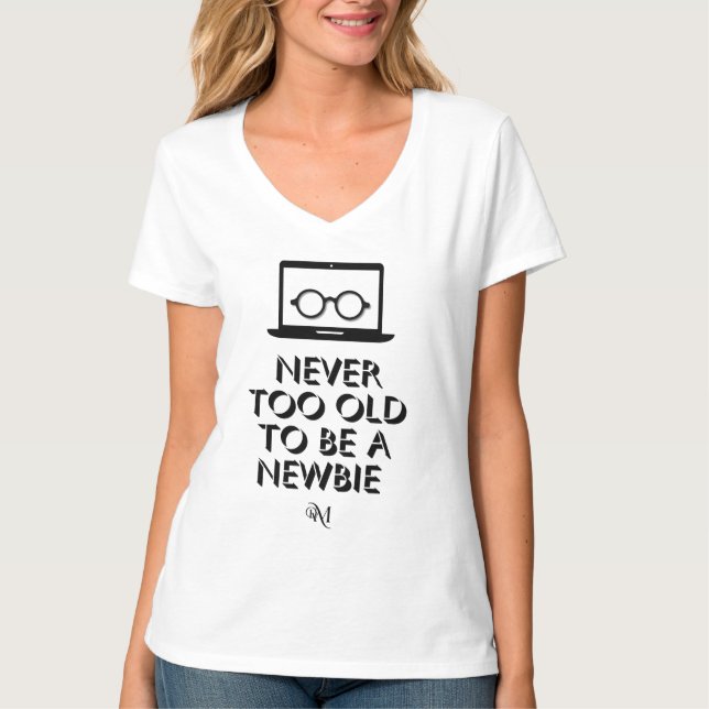 V-Neck T - Shirt : nie zu alt (weiß) (Vorderseite)