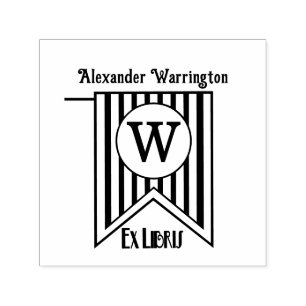 V Streifen Initial Banner Monogram Ex Libris Book Permastempel