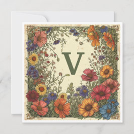"V" Verdigris Green: Bloom & Monogram Feiertagskarte