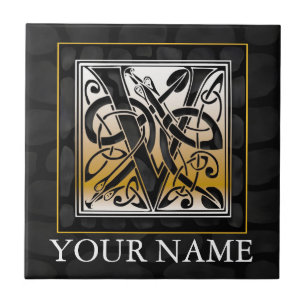 V "Votre nom" Carreaux de pierre noire celtique