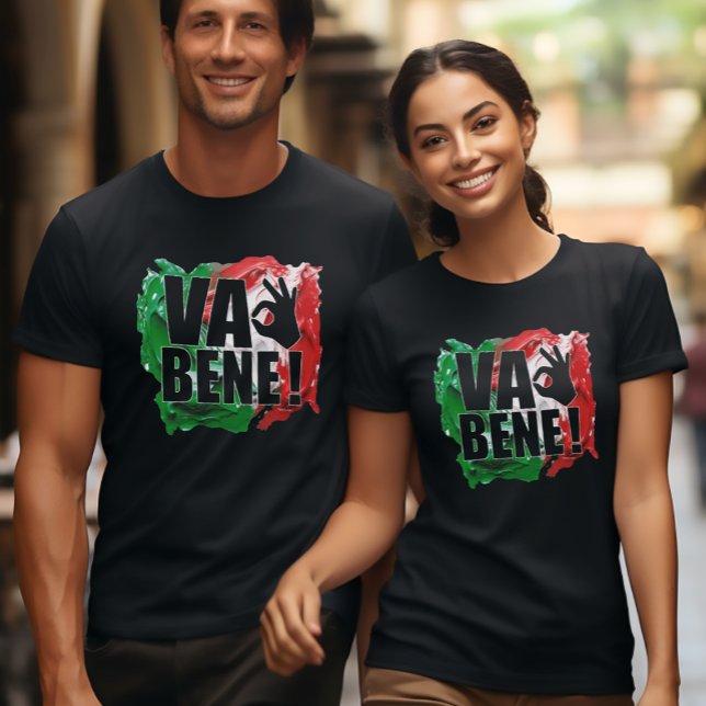 Va Bene! Funny Italian Sprichwort Flag T-Shirt (Va Bene! Funny Italian Painted Flag Black Tee)