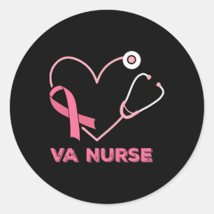 Va Nurse Heart Stethoscope Pink Ribbon Niedliche B Runder Aufkleber