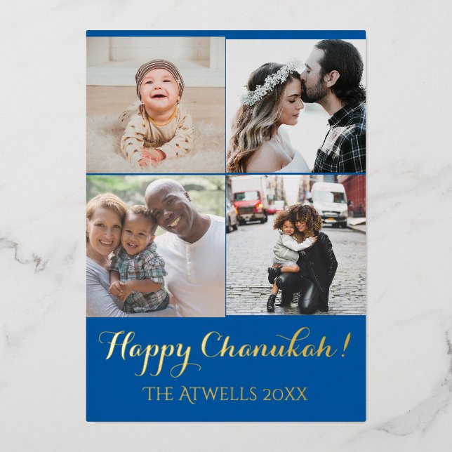 Vacances 4 Photos Happy Chanukah Motif Blue Foil (Recto)
