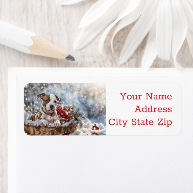 Vacances de Noël Retour Étiquette Pitbull Puppy (En situation)