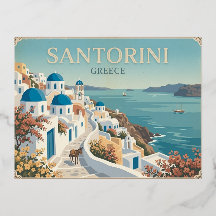 Carte postale de voyage vintage de Santorin Grèce