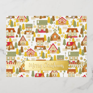 Vacances En Aluminium Village de Noël White Foil Carte postale