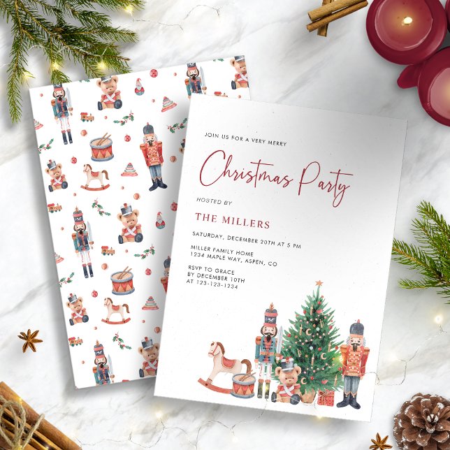 Vacances hiver Noël Fête Invitation (Personalized Traditional Nutcracker Christmas Party Invitation)